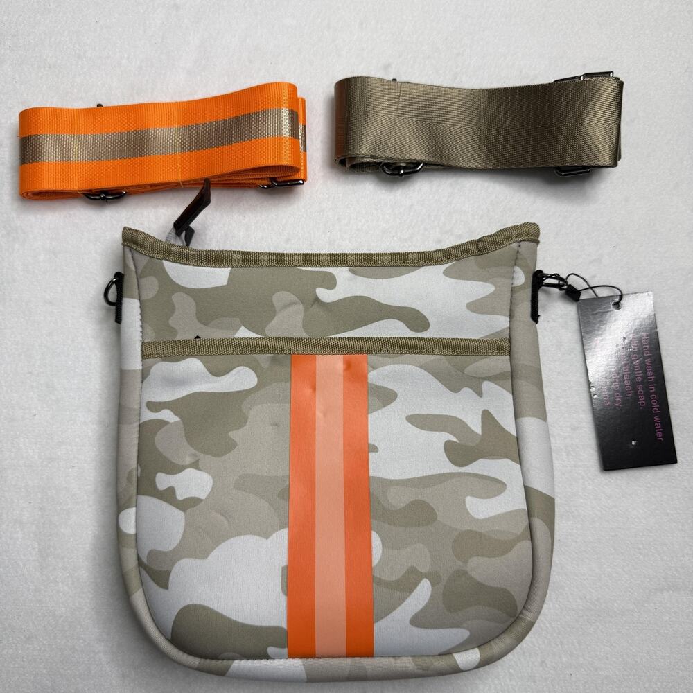 Haute Shore Crossbody Bag Womens Small Beige Camo Neoprene Adjustable Straps